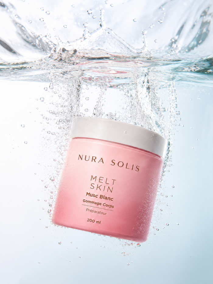 Gommage corps musc blanc – visuel produit, Nura Solis